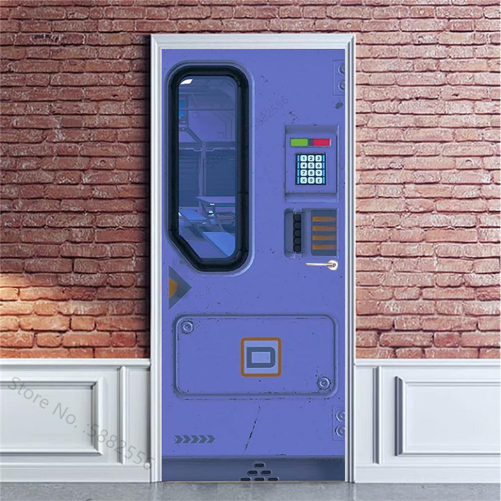 PVC Self-Adhesive Waterproof Door Sticker Modern Simulation Door Mural Wallpaper Living Room Study Home Decor Art Door Poster