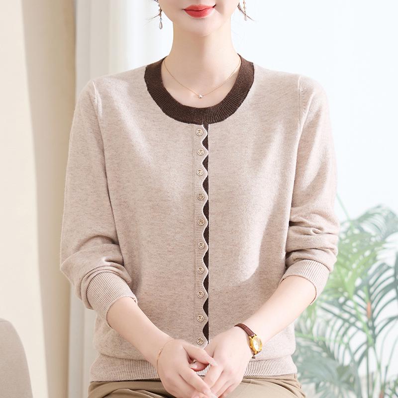 Stylish Round Neck Pullover Knit Top for Moms - Spring/Autumn 2026 Edition