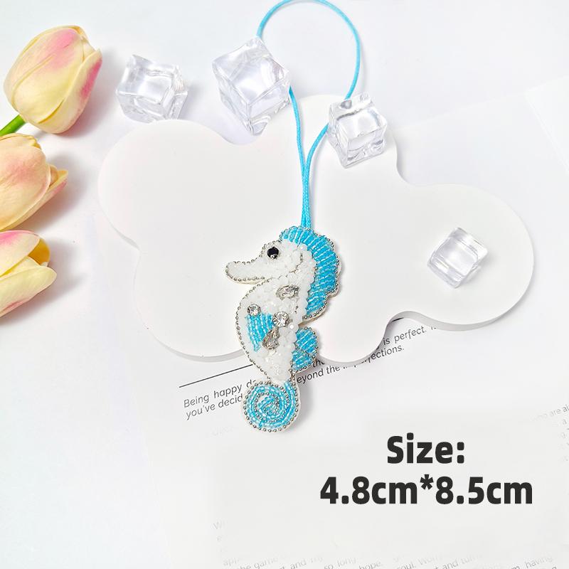 3D Ocean Theme Patches Handmade Rhinestone Beaded Patches with Hanging Rope Crystal Bag Lanyard Patch Beading Applique
