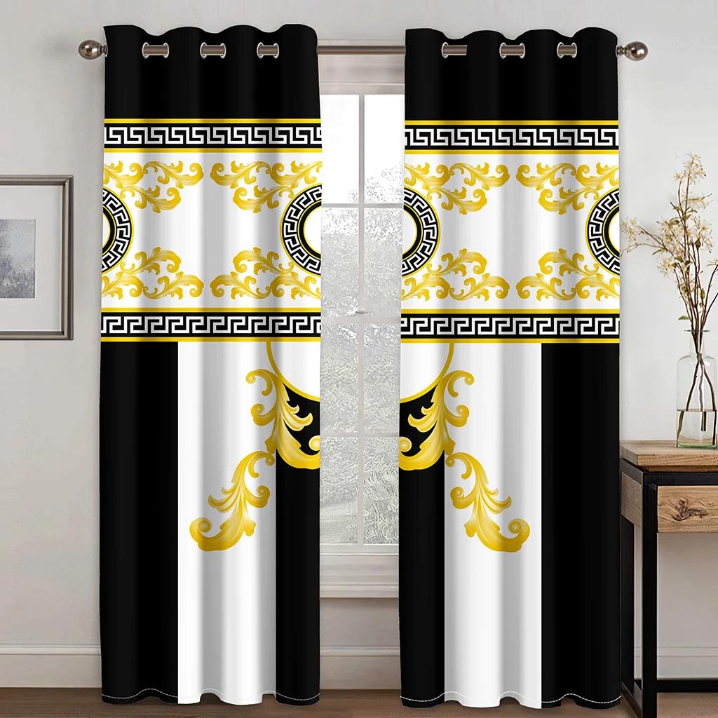 3D Luxury Black Gold Pattern European Home Curtains 2 Panels Bohmeia Style Living Room Bedroom Window Decor Curtains