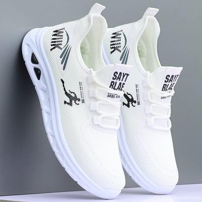 Men's Shoes Breathable White Mesh Shoes Men's Summer 2024 New Mesh Sneakers Men's Running Trendy Shoes Flying Woven Shoes