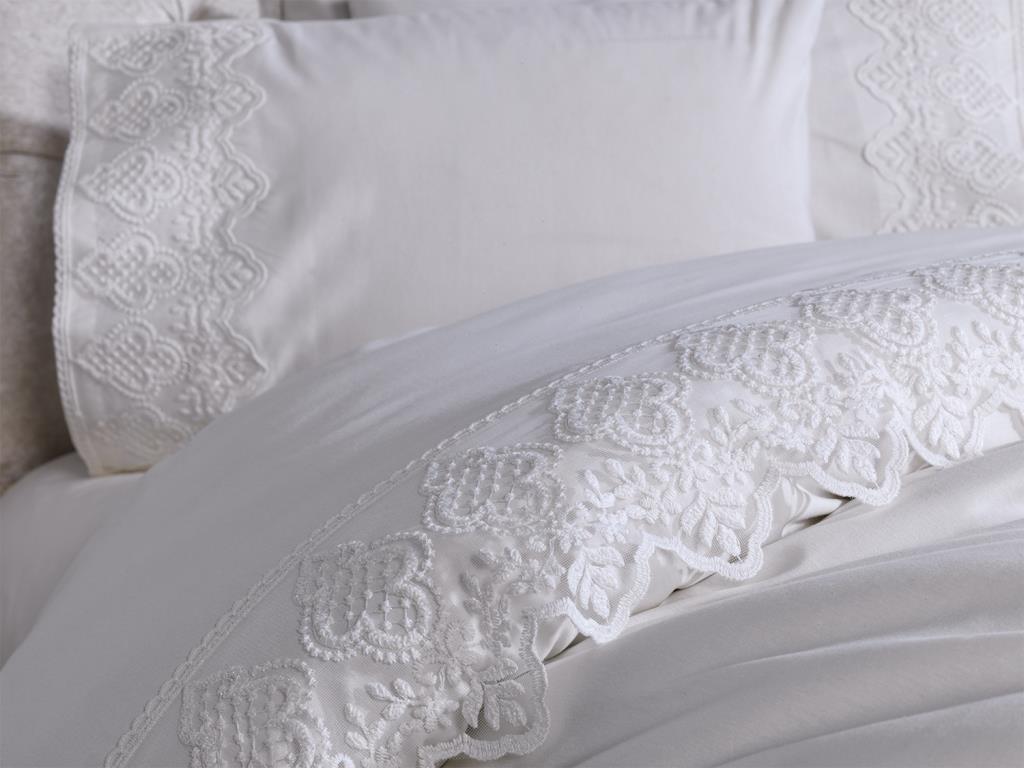 French Lacy Husna Dowry Duvet Cover Set Cream