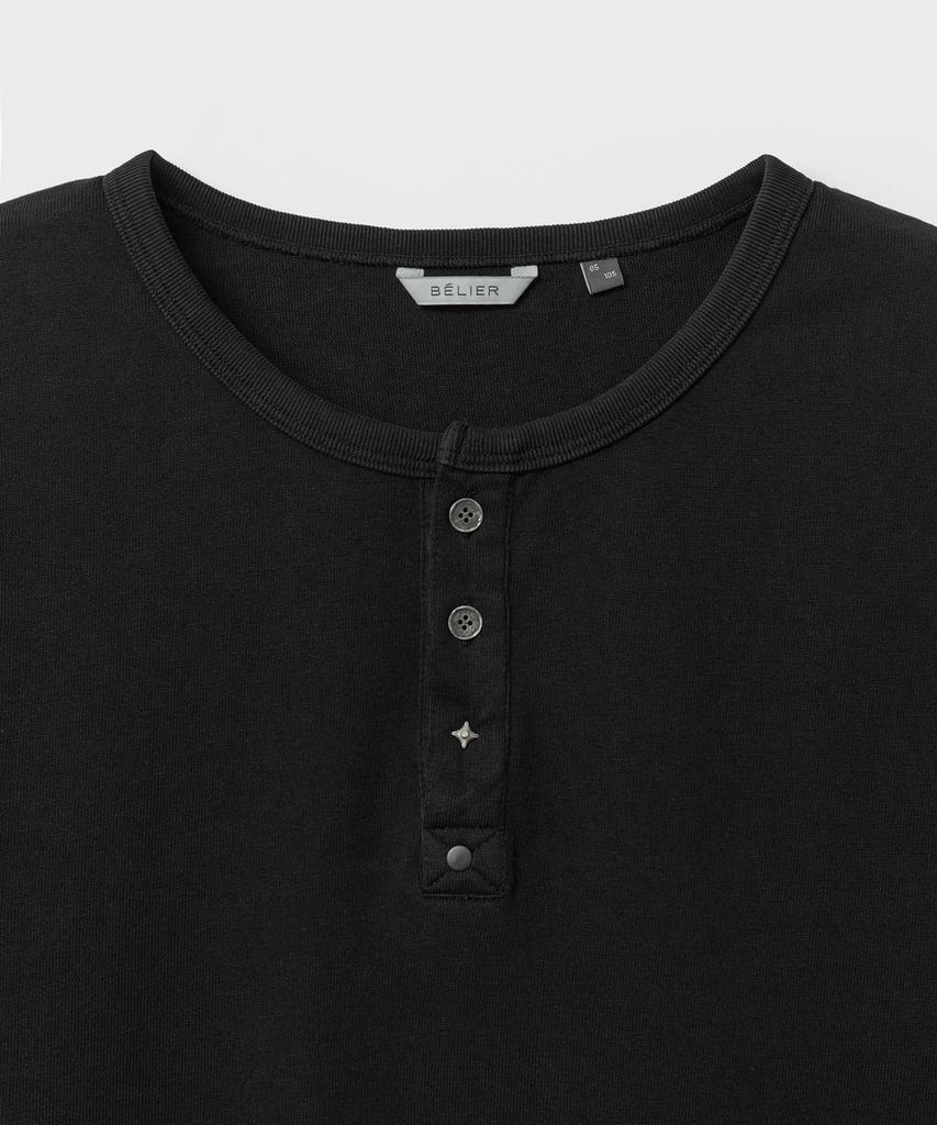Bellie Variant Henley Neck T-Shirt - Washed Black