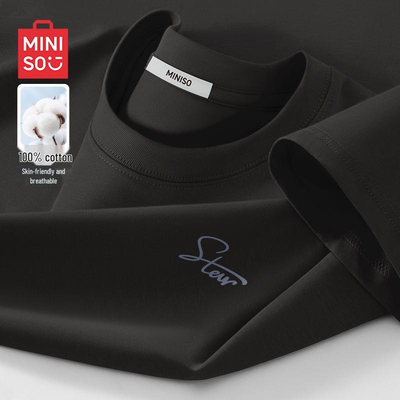 MINISO Men s Pure Cotton Loose Fit Round Neck T-Shirt 2XL