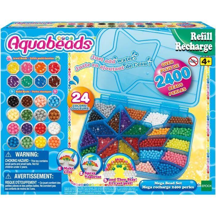 Aquabeads Méga recharge 2400 perles, perles qui collent avec de l'eau, 31502, 24 couleurs, dès 4 ans