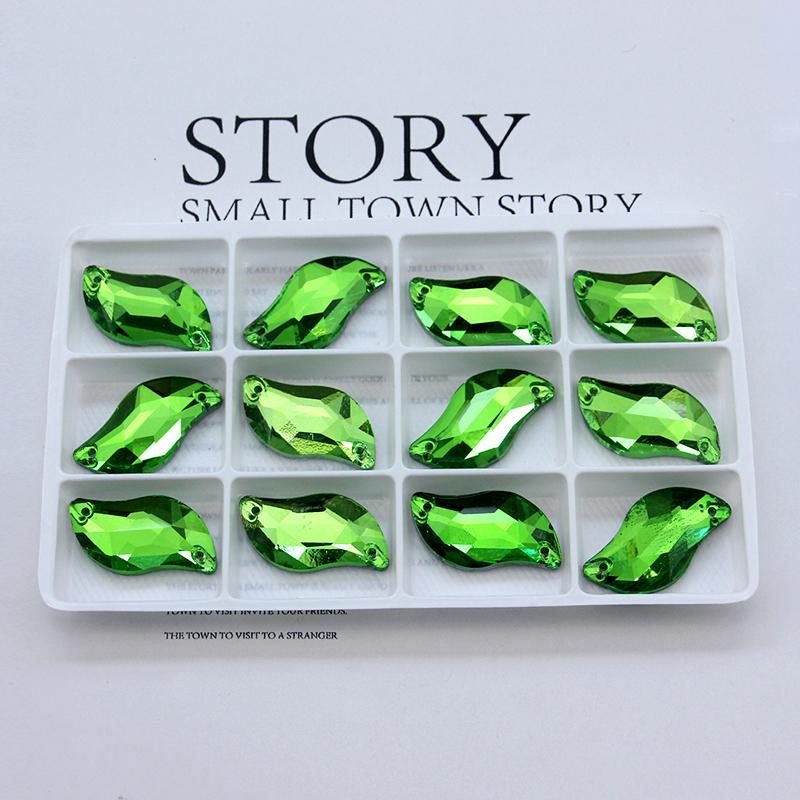All Size All Color Ab S Shape Sew On Rhinestone Leaf Glass Crystal Sewing Flatback 2 Holes 6*12 10*20 14*30 for Dress Decoration