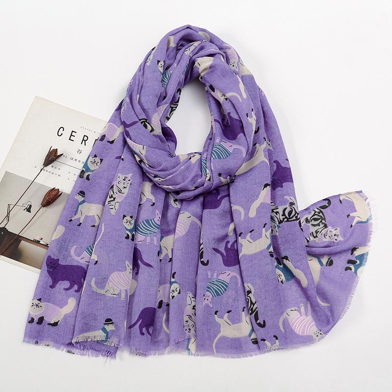 Women Printed Scarf Long Shawl Animal Luxury Designers Scarf Cute Cat Patterns Hijab Soft Viscose Hijab Women Floral Tippet