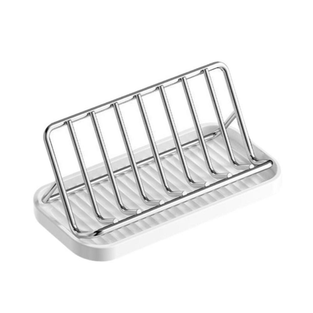 Non-slip Stainless Steel Soap Rack with Drain Tray Space Saving Bathroom Storage Rack Ventilated Rustproof Countertop Drain Tray