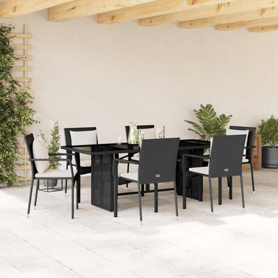 Vidaxl 7-Cz. Garden Furniture Set With Cushions, Black, Poly Rattan