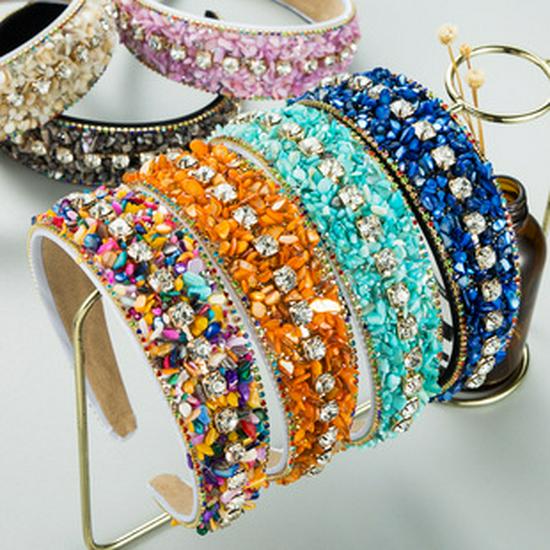Vintage Rhinestone Floral Headband – Trendy Korean-Style Colorful Women's Hair Accessory