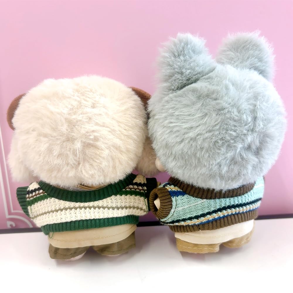 Shirt, pants, vest, tie, and name tag set (green) for 10cm plush toy, kigurumi, accessories, otaku activities, doll, mascot, kpopdoll costume [Used]