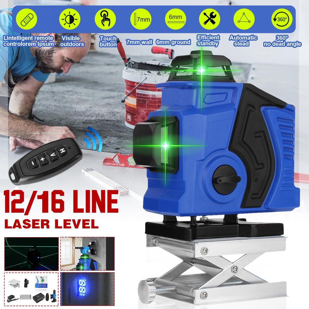 12/16 Lines Laser Levels Self-Leveling 360 Horizontal & Vertical Cross Super Powerful Green Light Laser Levels LED Display Blue EU / US Plug