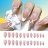 24Pcs Almond Long French Fake Nails Pointed Glossy White Edge Artificial Acrylic Press On Nails Removable Nail Art Tips