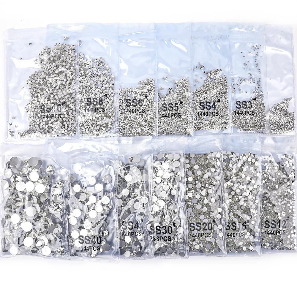 Wei Chen Rhinestone White Ab Color Flat Bottom Diamond Glue Bare Crystal Glass Fabric Clothing Nail Art Decoration