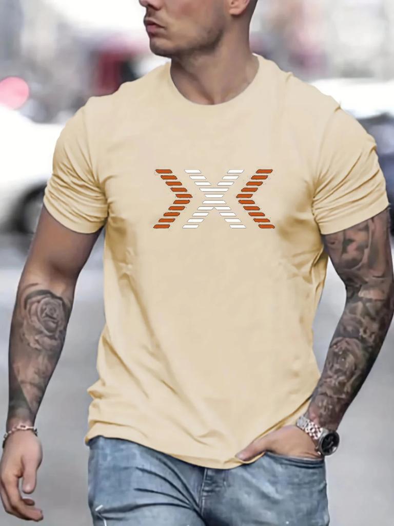 Men's Summer 100% Cotton Fashion Pattern Printed Loose Large Casual Round Neck Short Sleeve T-shirt Casual Letter Pattern Tops