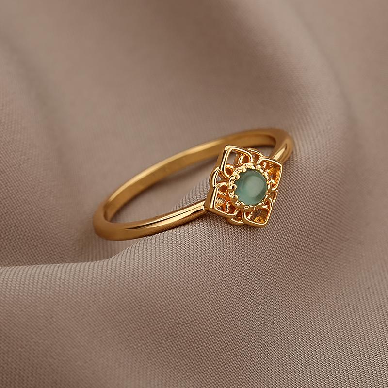 Vintage Opal Sun Rings For Women Gold Color Stainless Steel Sun Ring Wedding Party Jewelry Gift Accessories Best Friend