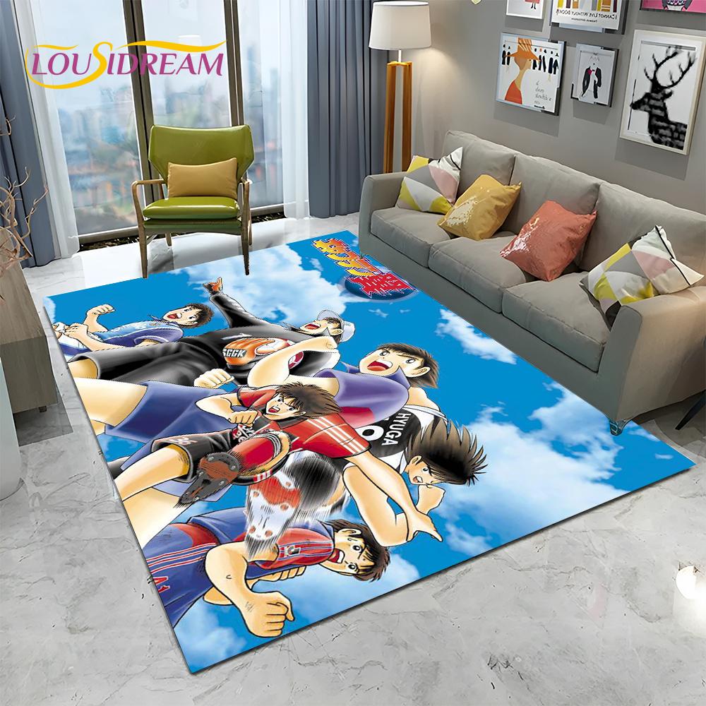Captain Tsubasa Anime-Fußball-Cartoon-Teppich für Zuhause, Wohnzimmer, Schlafzimmer, Sofa, Fußmatte, Dekor, Kinderbereich, rutschfeste Bodenmatte