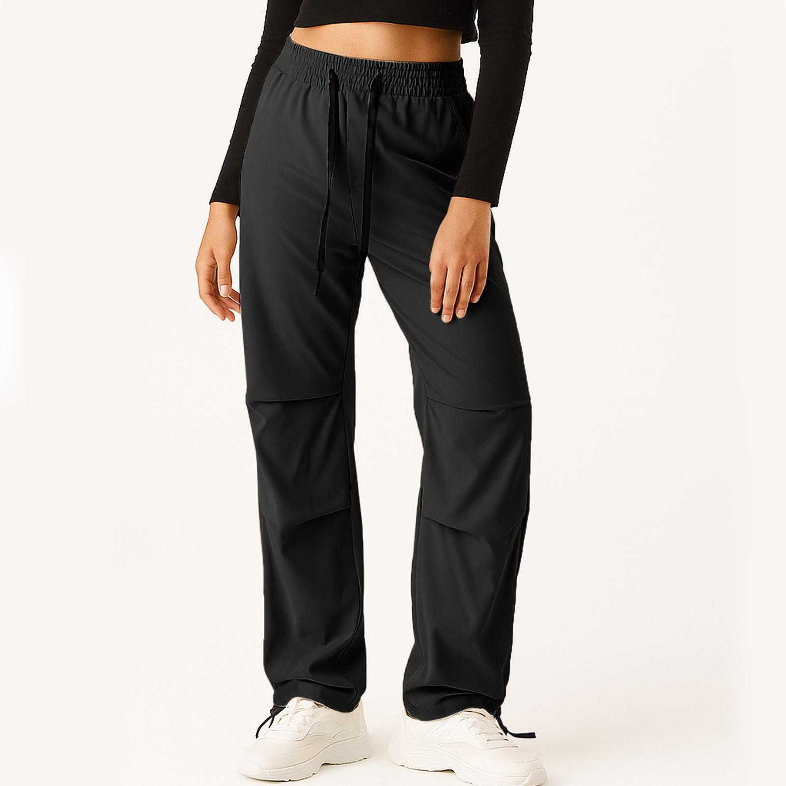 

Женские модные однотонные брюки с высокой талией, карманами и кулиской L чёрный