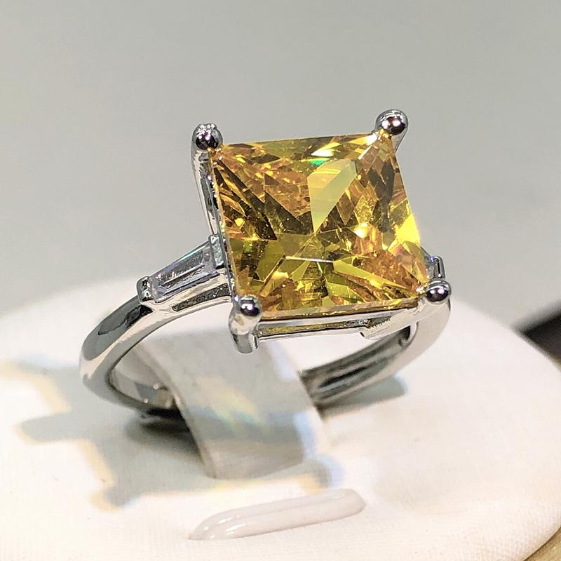 CopperCute Female Yellow Stone Ring CopperColor Wedding Jewelry Crystal Promise Engagement Rings For Women