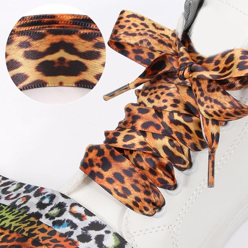 Silk Like Leopard Print Tie Dyeing Shoelaces For Sneakers Boot 120cm Length Shoe Strings Fashion Footwear Accessory