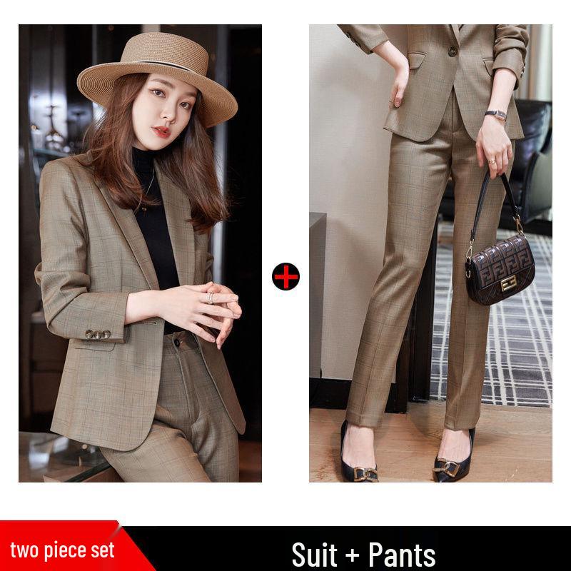 Women's Autumn/Winter Plaid Two-Piece Blazer Suit: Casual & Professional Wear