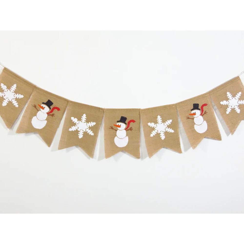 Snowman Christmas Banner Snowflake Christmas Bunting Backdrop Burlap Bunting Garland Christmas Party Decor Winter Holiday Decor