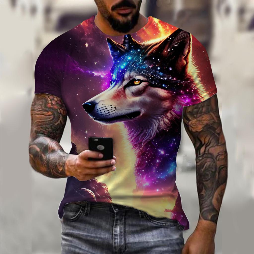 3D Wolfsbestie Aufdruck Herren und Damen Freizeit Kurzarm T-Shirt Rundhals Mode Trend Super Cool Herren Täglich Neue Kleidung