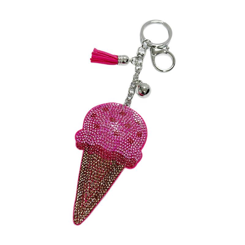 Rhinestone Ice Cream Keychain with Tassel - Fashionable Car and Bag Ornament