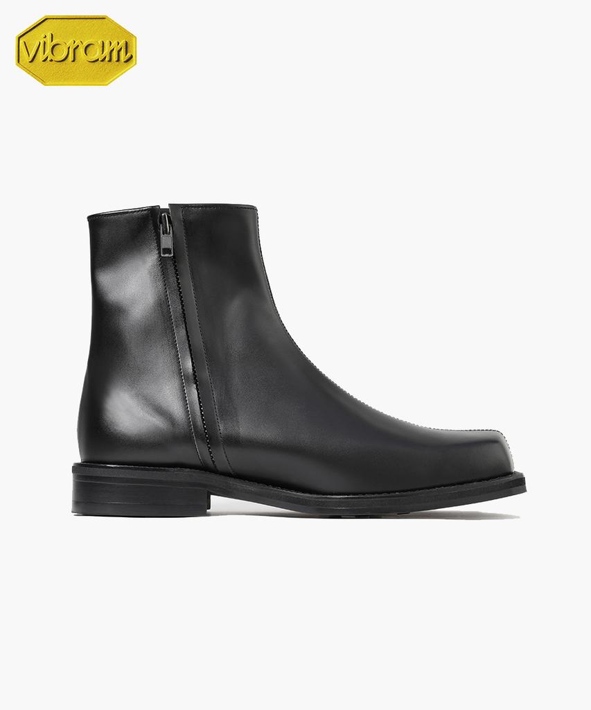 Firenze Atelier Center Cut Wide Square Toe Vibram Zip-Up Boots 5705 [Black Fg]