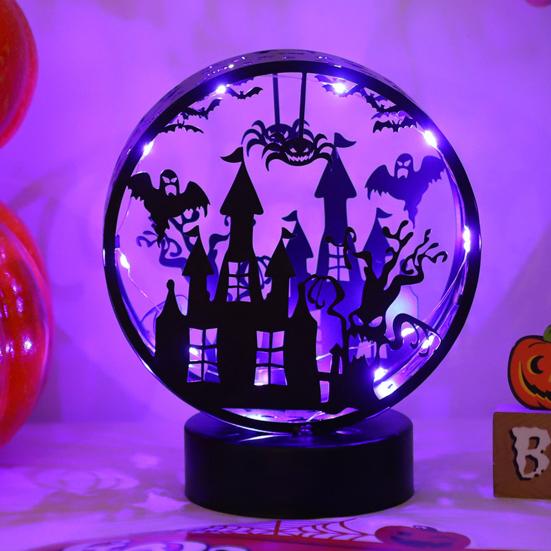 Halloween Night Light Spooky Table Lamp Double Sided Light-up Bat Gothic Castle Decoration for Horror Themed Parties Haunted Houses
