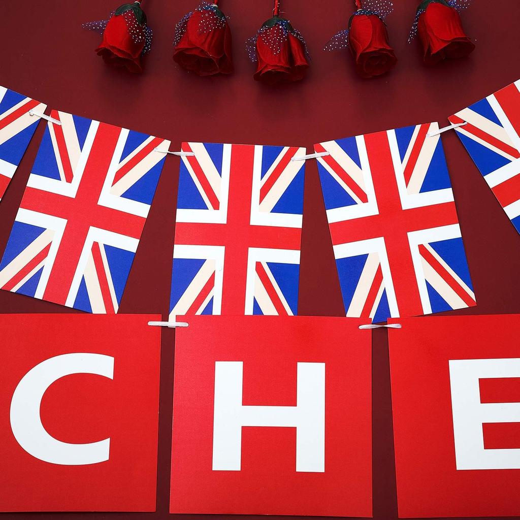 2 Pieces British Party Garland Cheers British Banner Garland UK Flag Pennant Banner for Hanging Coronation Union Jack Party Decoration