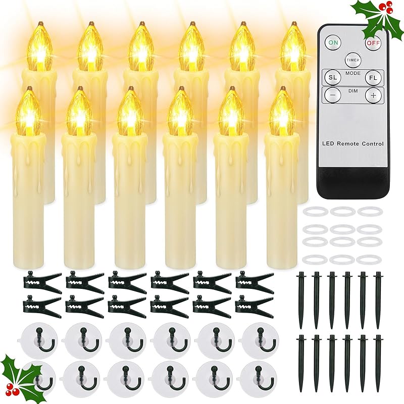 20 PCS Christmas Tree Candles Lights Flickering,Clip on Candle Battery Operated Taper Candle Stick with Timer,Mini Flameless Candles for Wreath
