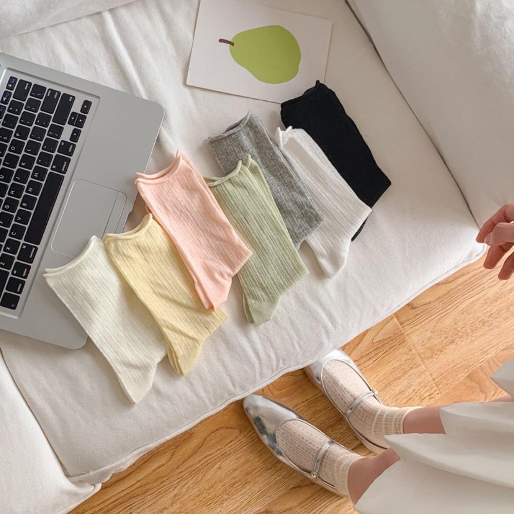 Candy Color Summer Socks Hollow Out Roll Edge Socks Sweet Long Socks  Women