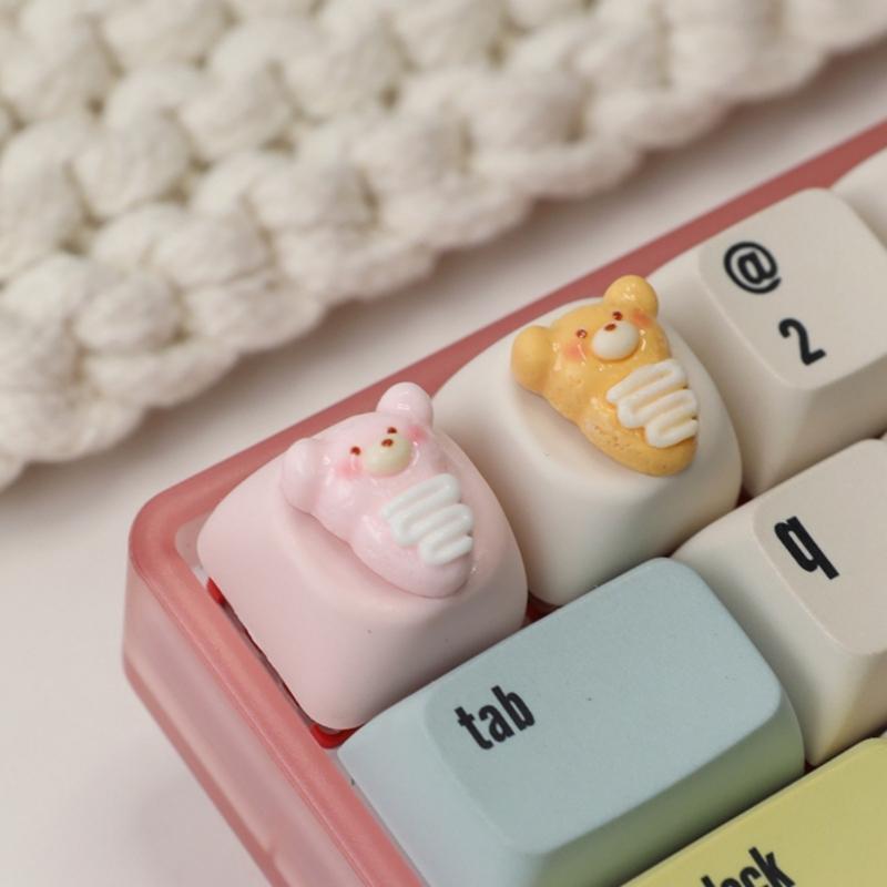 3D Resin Keycaps ESC Keycap Cartoon Bear Pizza Theme For Mechanical Keyboards Pink Yellow Lovely Enhances Typing