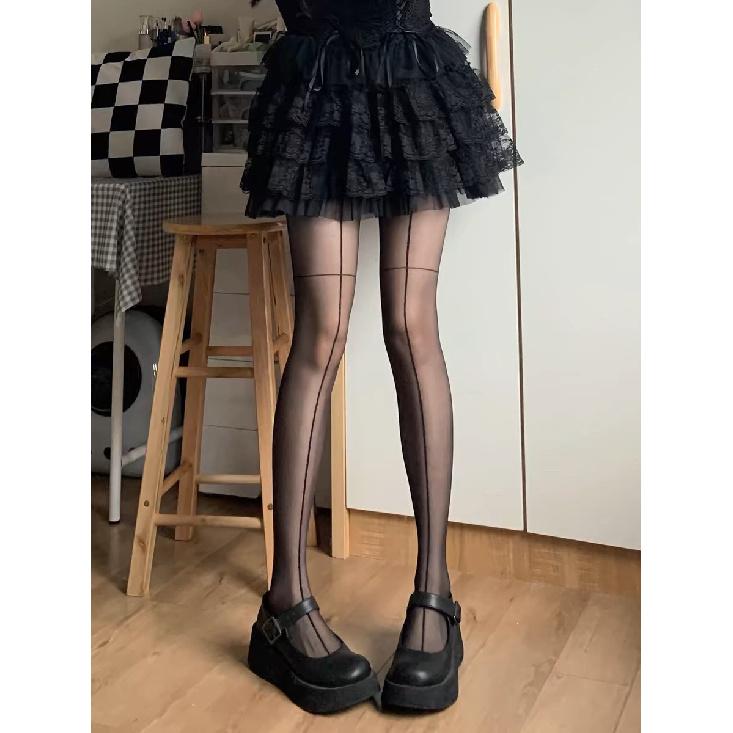 

Sexy Shrimp Line Spring/Summer Black Thin Stockings for Women, Pure Desire Style, Fashionable and Slimming jk Black sheer long pantyhose Average Size