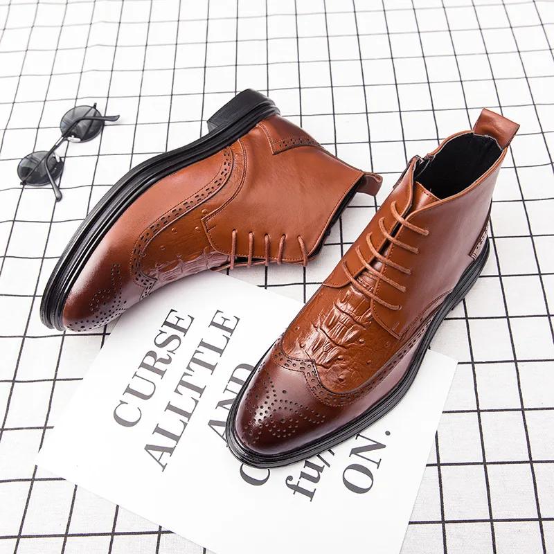 Business Chelsea Boots Mens Winter Ankle Boots Men Leather Zipper Side Thick Artificial Fur Snow Boots Men Winter Dress Shoes