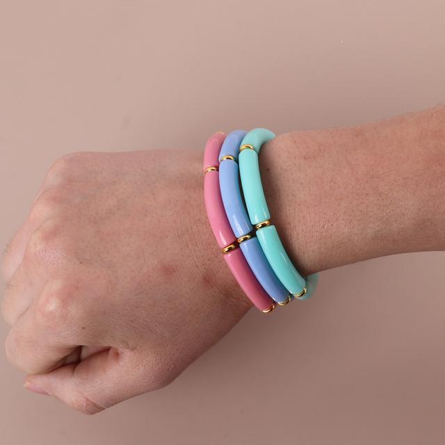 2025 Trendy Colorful Acrylic Bamboo Beads Bracelet for Women Stretch Resin Tube Beaded Cuff Bracelets Bangle Men Fashion Jewelry