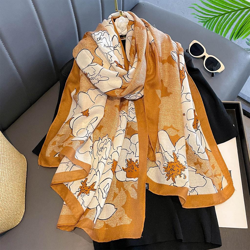 Women Cotton Linen Rose Print Scarf Shawl Hijab Muslim Long Headscarf Scarves Head Wraps Long Female Head Scarf