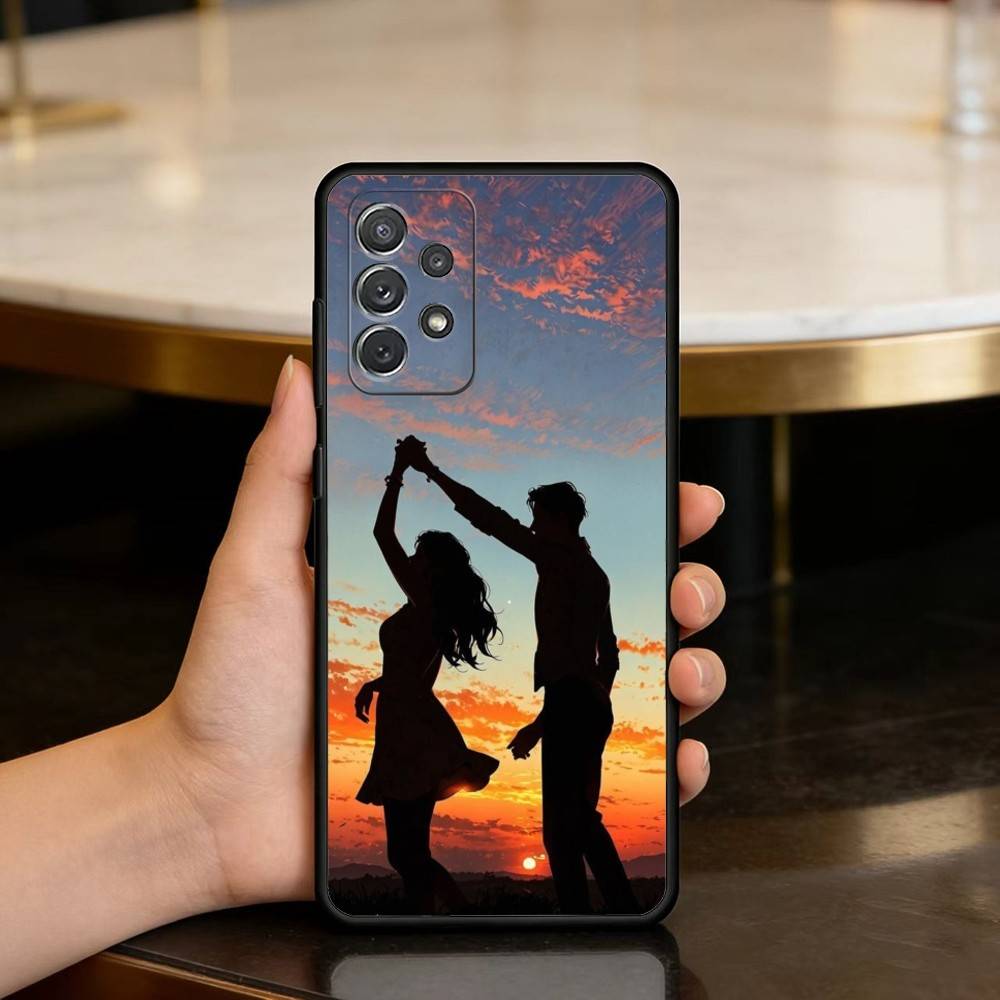 Romantic Couple Silhouettes Soft Silicone Black Cover Phone Case For Samsung Galaxy A73,A72,A71,A70,A53,A52,A51