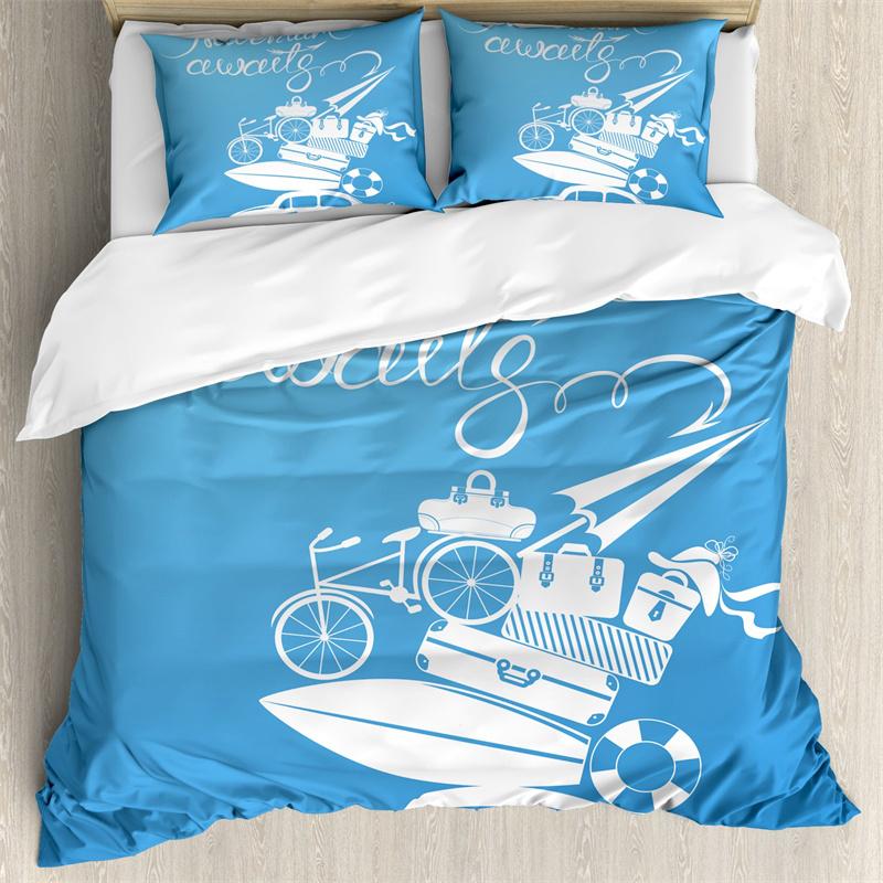 Adventure Duvet Cover Marine Theme Adventure Motivational Words Bedding Set With Pillowcase Full King For Kids Adults Room Decor