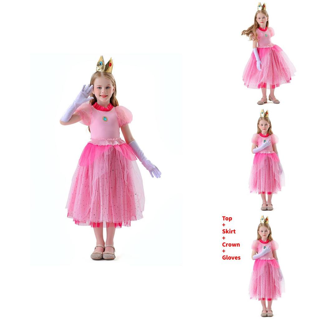 Super Mario Bros Kids Princess Peach Cosplay Costume For Halloween And Stage Performances
