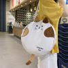 2025 New Leisure Fashion Embroidered Large Capacity Shoulder Bag Cute Cartoon Cat Commuter Canvas Small Round Bag