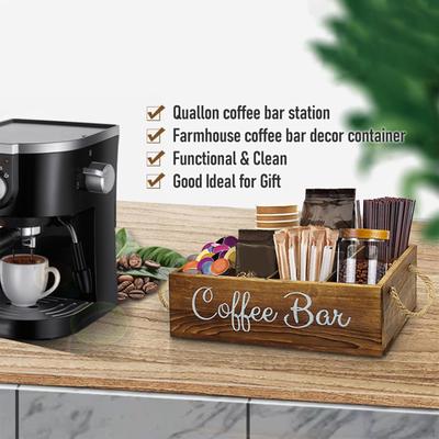 Holz Kaffee Bar Thekenständer Organizer Topf Rack mit Jute Seil Griffe für 32x16,5 x9cm