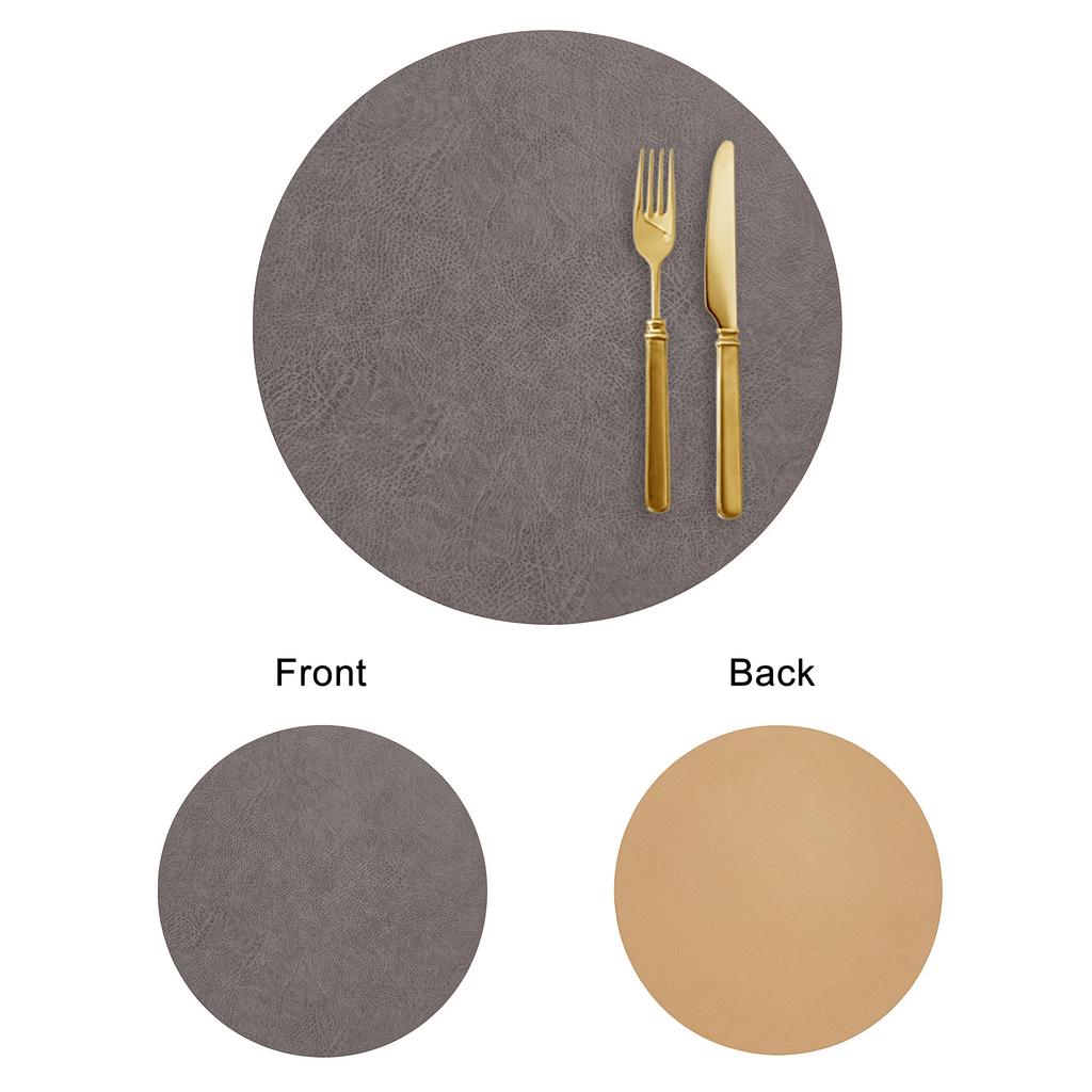 Vintage Style Double-Sided PVC Leather Placemat Round Faux Leather Heat-Resistant Waterproof Cup Plate Mat