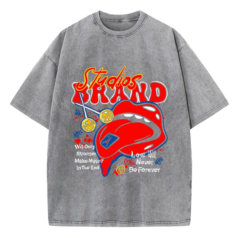 Oversized Woman Washed T-Shirts Studios Brand Print Short Sleeve Cotton Crewneck Oversize Tops Vintage Street Clothes