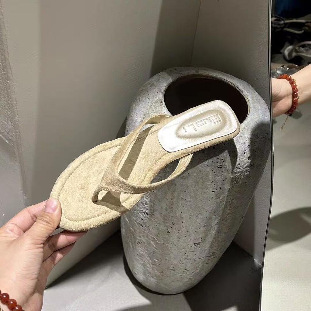 High sense of high heel summer new toe high heel drag versatile outer wear round head slope heel flip-flops women