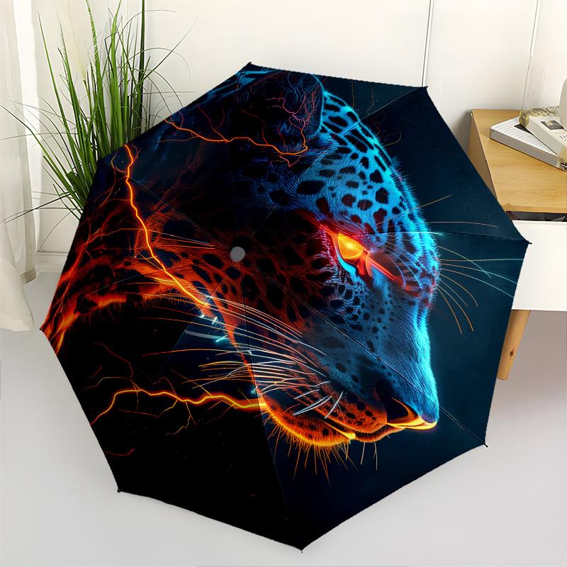 

Leopard, Neon Theme 8 Bone Hand Automatic Folding Umbrella, Compact and Portable Design, A Perfect Gift for Birthday, Christmas or Business