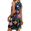 Women's Casual Retro Illustration Flower Print U-Neck Vest Dress With Side Pockets
