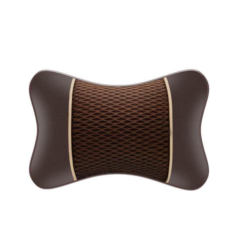 Leather Car Neck Pillow Set - Mesh Ice Silk Headrest for Comfortable Driving Experience