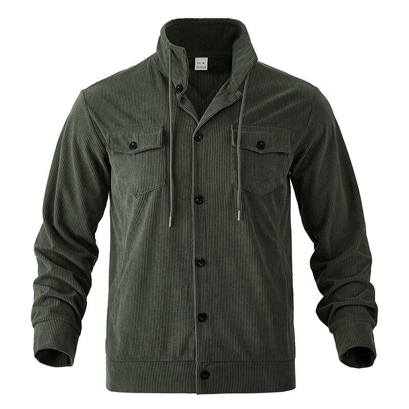 Autumn American Heavyweight Men's Corduroy Shirt Jacket New Simple Versatile Multi-Pocket Long Sleeve Stand Collar Jacket
